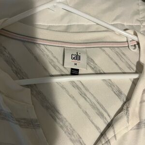 CAbi Cream and Gray Striped Blouse
